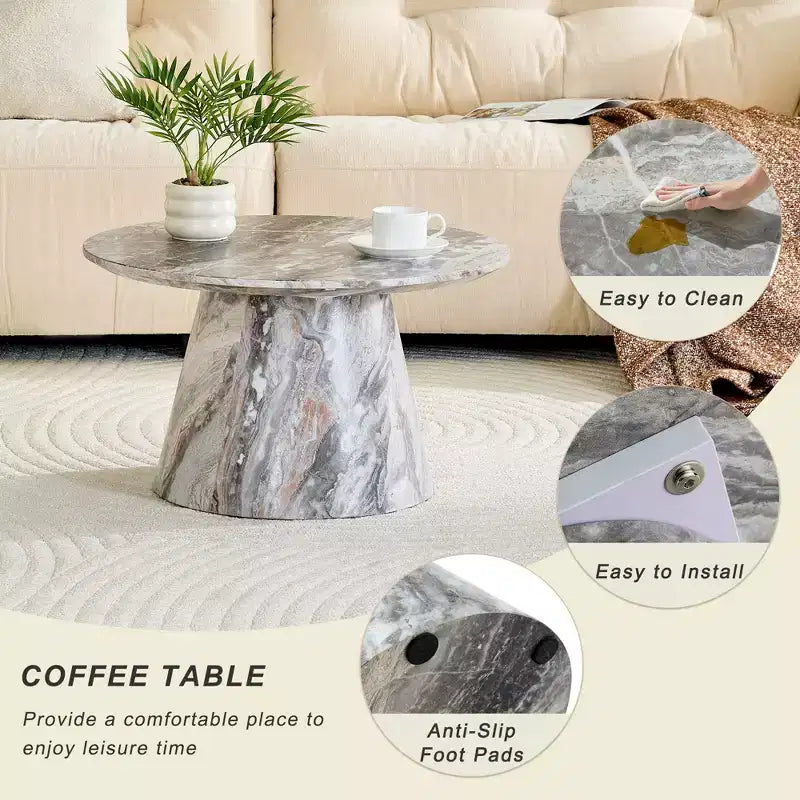 Tavolino da caffè rotondo a piedistallo in legno da 23"