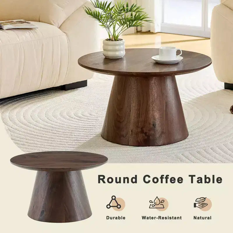 Tavolino da caffè rotondo a piedistallo in legno da 23"