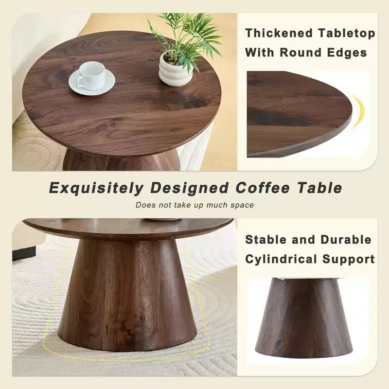 Tavolino da caffè rotondo a piedistallo in legno da 23"