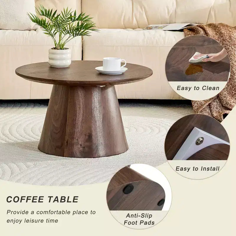 Tavolino da caffè rotondo a piedistallo in legno da 23"