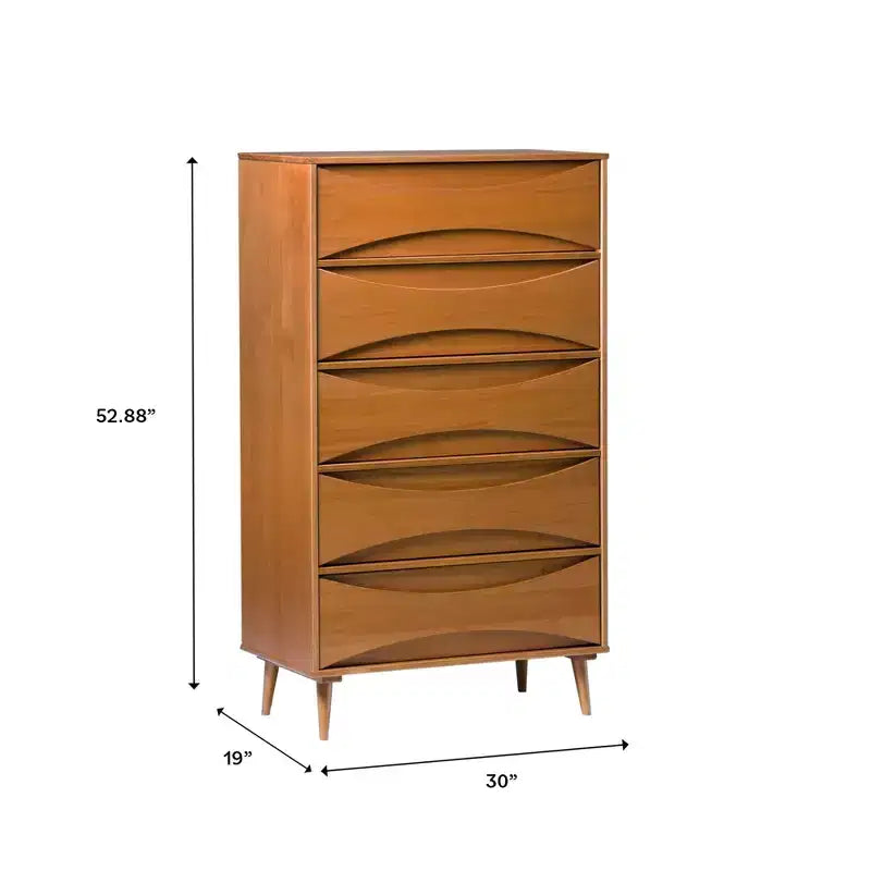 Cassettiera sagomata a 5 cassetti in stile moderno di metà secolo