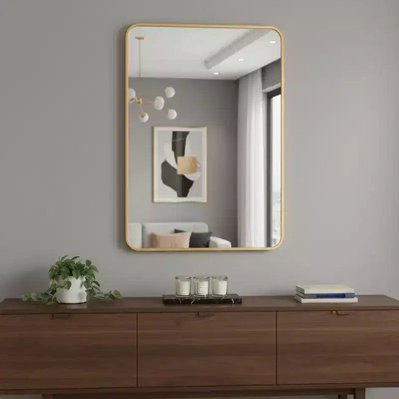 Specchio decorativo con cornice in alluminio dorato da 36".