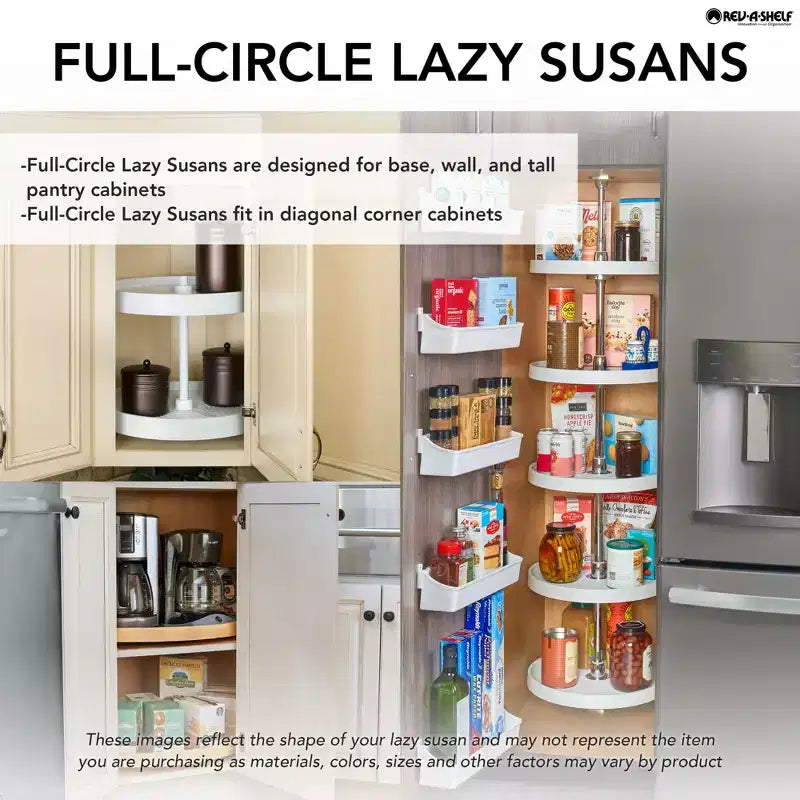 Organizzatore per pensili da cucina angolari Lazy Susan doppio cerchio completo da 28", 2 ripiani in plastica bianca