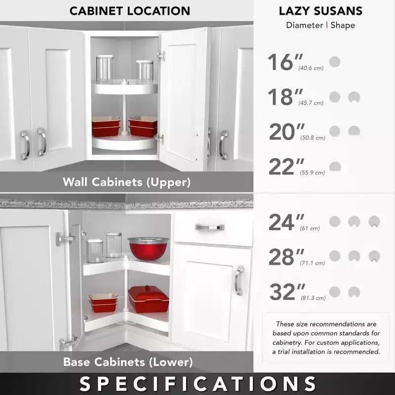 Organizzatore per pensili da cucina angolari Lazy Susan doppio cerchio completo da 28", 2 ripiani in plastica bianca