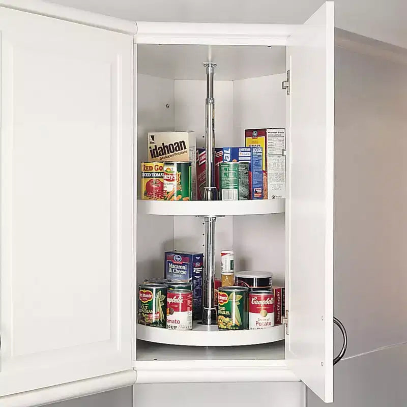 Organizzatore per pensili da cucina angolari Lazy Susan doppio cerchio completo da 28", 2 ripiani in plastica bianca