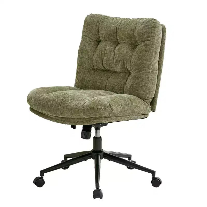 Sedia incrociata in ciniglia con ruote, sedia da vanità girevole a 360° regolabile in altezza con doppio cuscino, sedile ergonomico ampio per camera da letto, soggiorno