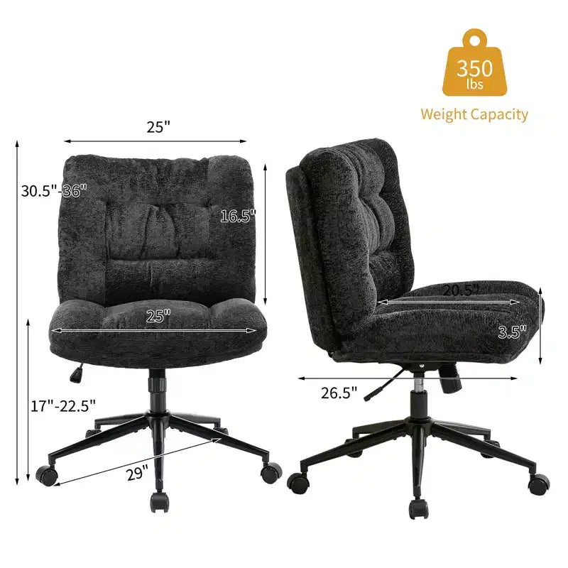 Sedia incrociata in ciniglia con ruote, sedia da vanità girevole a 360° regolabile in altezza con doppio cuscino, sedile ergonomico ampio per camera da letto, soggiorno