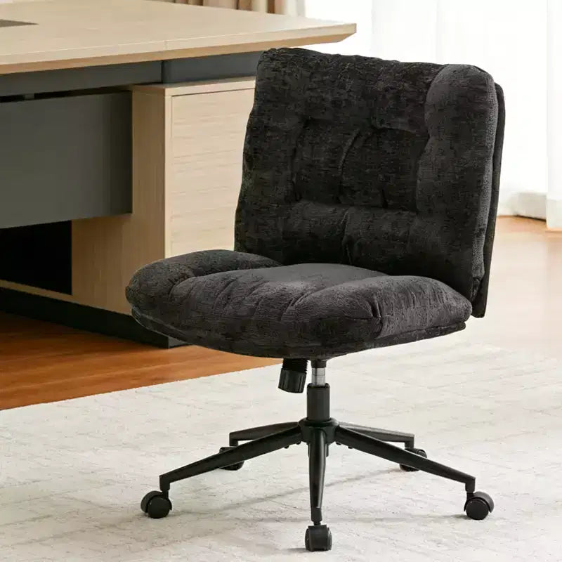 Sedia incrociata in ciniglia con ruote, sedia da vanità girevole a 360° regolabile in altezza con doppio cuscino, sedile ergonomico ampio per camera da letto, soggiorno