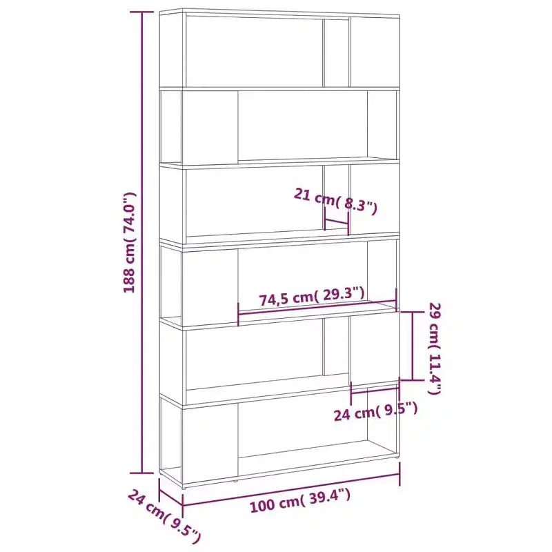 Libreria Divisoria, Legno Ingegnerizzato Bianco, 100x24x188 cm