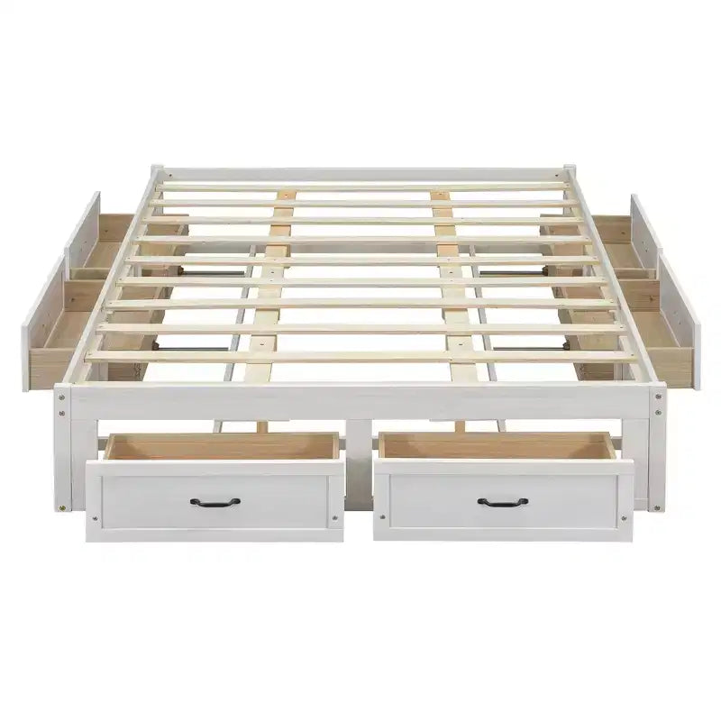 Letto a piattaforma matrimoniale con 6 cassetti, struttura in pino, capacità 181 kg, facile montaggio