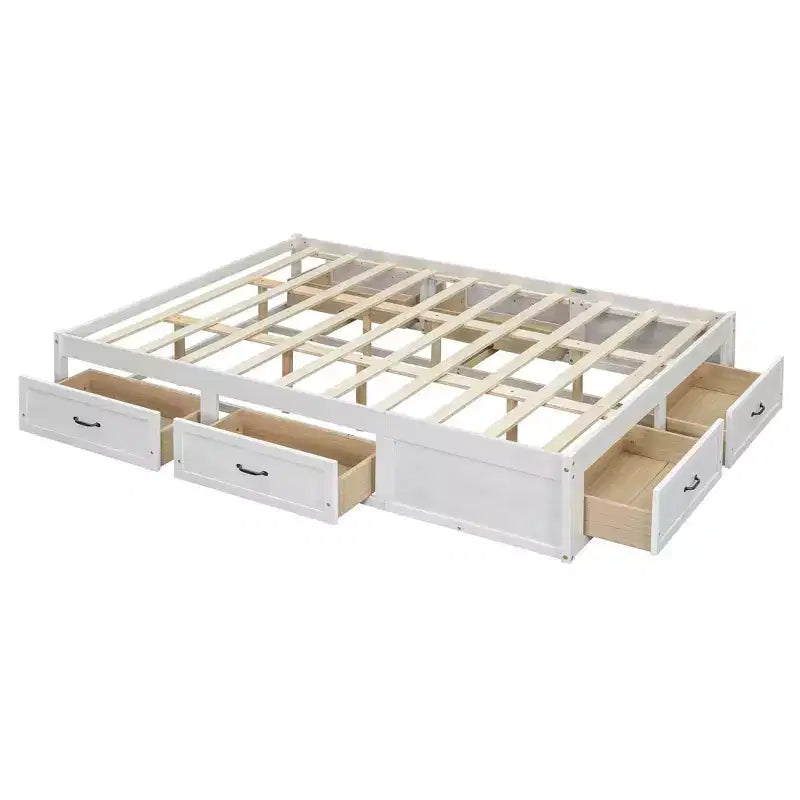 Letto a piattaforma matrimoniale con 6 cassetti, struttura in pino, capacità 181 kg, facile montaggio