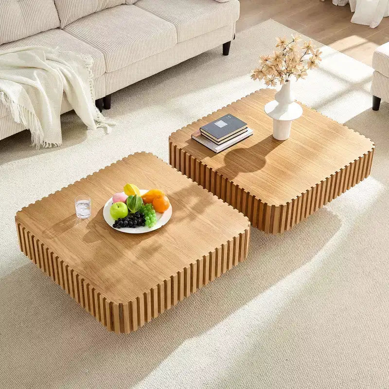 Tavolino Rotondo con Doppio Contenitore, Vano Nascosto e Piedini Regolabili, Legno Naturale, 80 cm