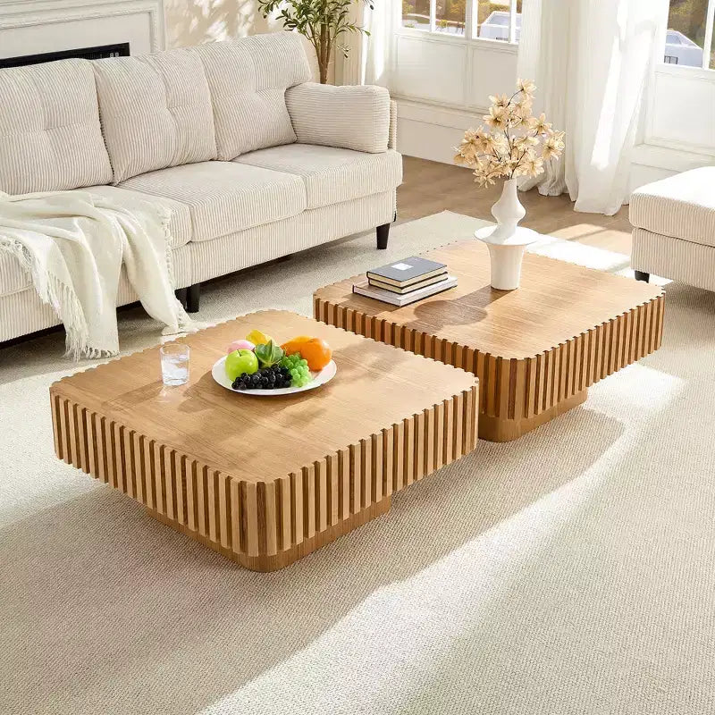 Tavolino Rotondo con Doppio Contenitore, Vano Nascosto e Piedini Regolabili, Legno Naturale, 80 cm