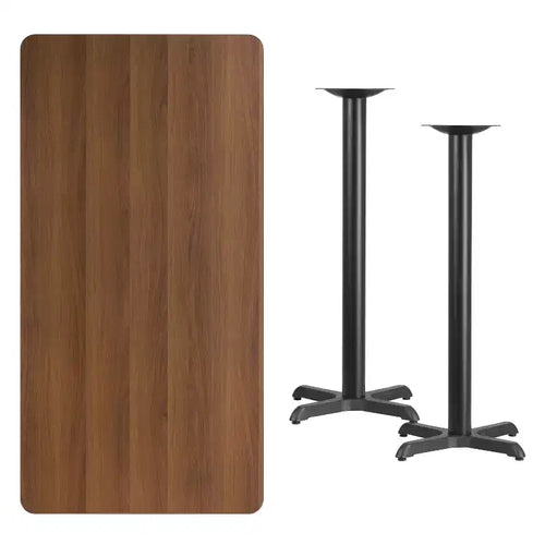 Piano tavolo rettangolare laminato 30" x 60" con basi tavolo altezza bar 22" x 22"