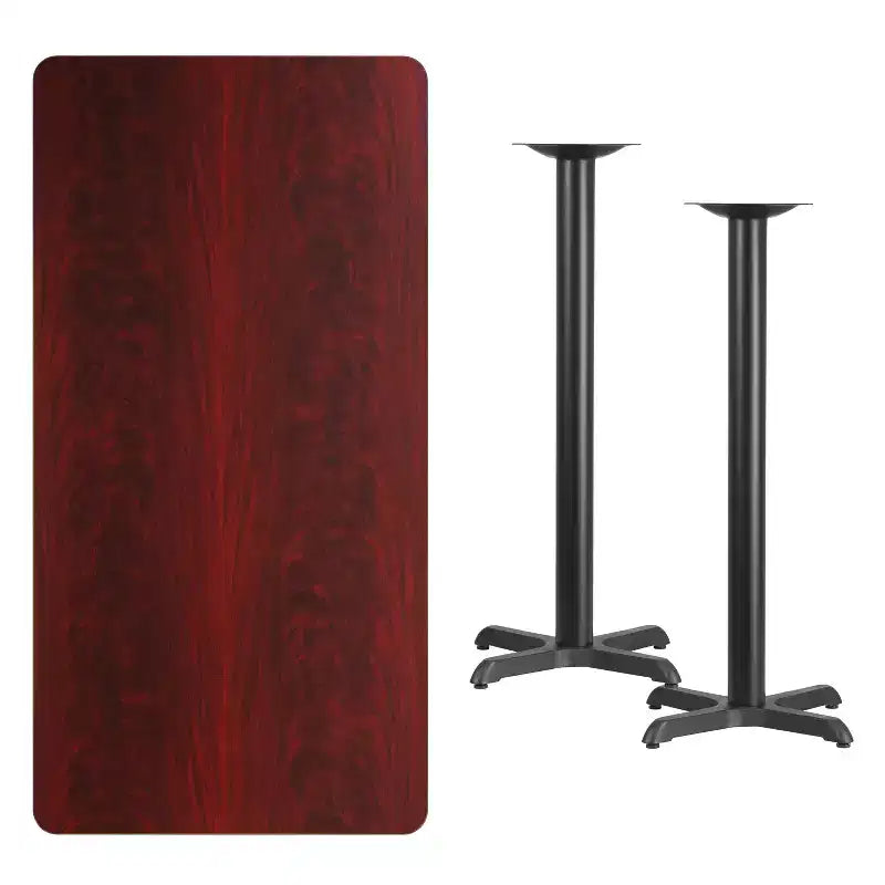 Piano tavolo rettangolare laminato 30" x 60" con basi tavolo altezza bar 22" x 22"