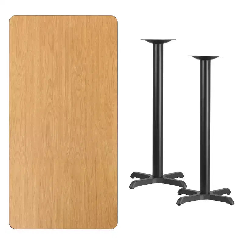 Piano tavolo rettangolare laminato 30" x 60" con basi tavolo altezza bar 22" x 22"
