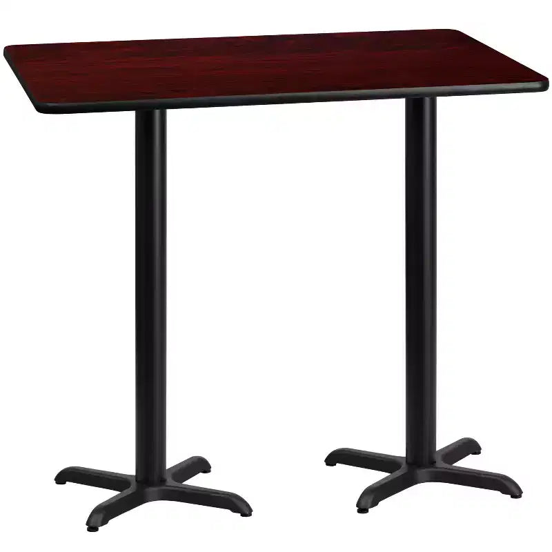 Piano tavolo rettangolare laminato 30" x 60" con basi tavolo altezza bar 22" x 22"