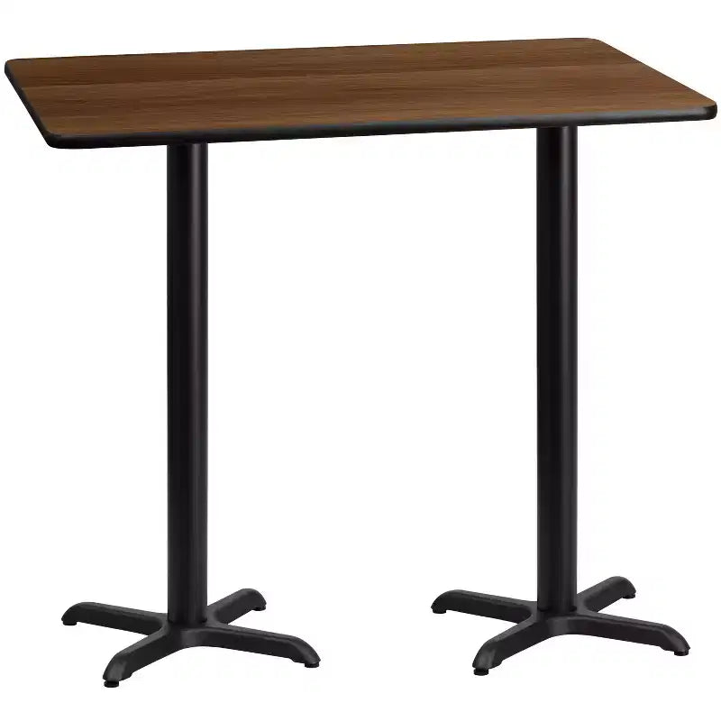 Piano tavolo rettangolare laminato 30" x 60" con basi tavolo altezza bar 22" x 22"