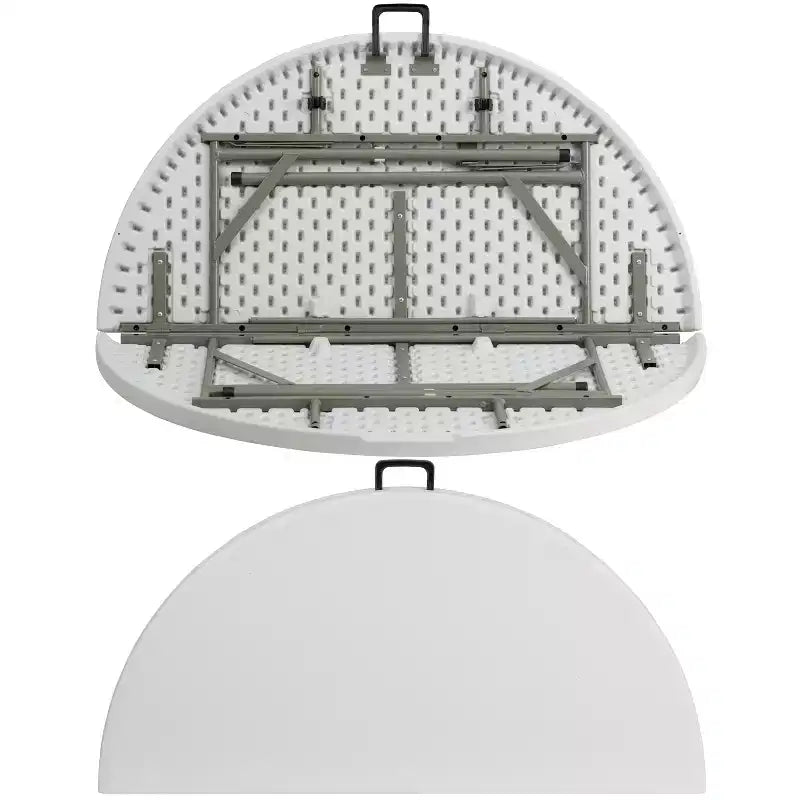 Tavolo Pieghevole da Banchetto Rotondo da 120 cm in Plastica Bianca Effetto Granito con Maniglia per il Trasporto