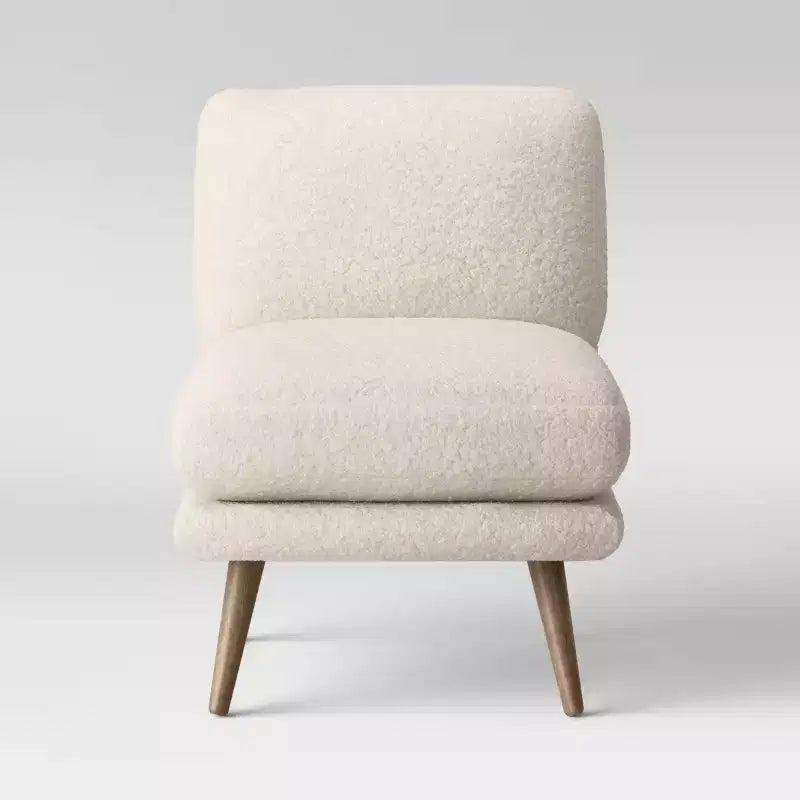 Poltrona Slipper in Ecopelliccia con Struttura in Legno Massello, Poltrona Accent Senza Braccioli per Soggiorno o Camera da Letto