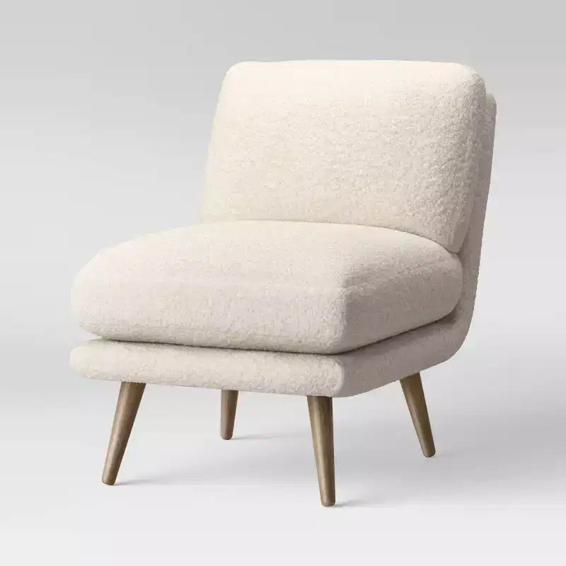 Poltrona Slipper in Ecopelliccia con Struttura in Legno Massello, Poltrona Accent Senza Braccioli per Soggiorno o Camera da Letto