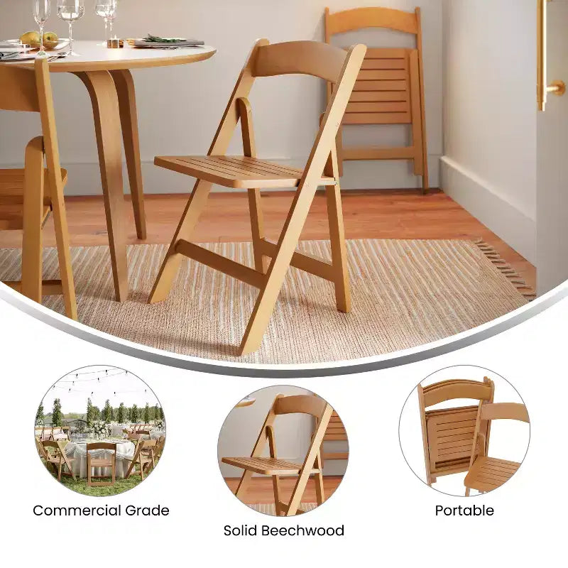 Sedia da pranzo pieghevole in legno massello
